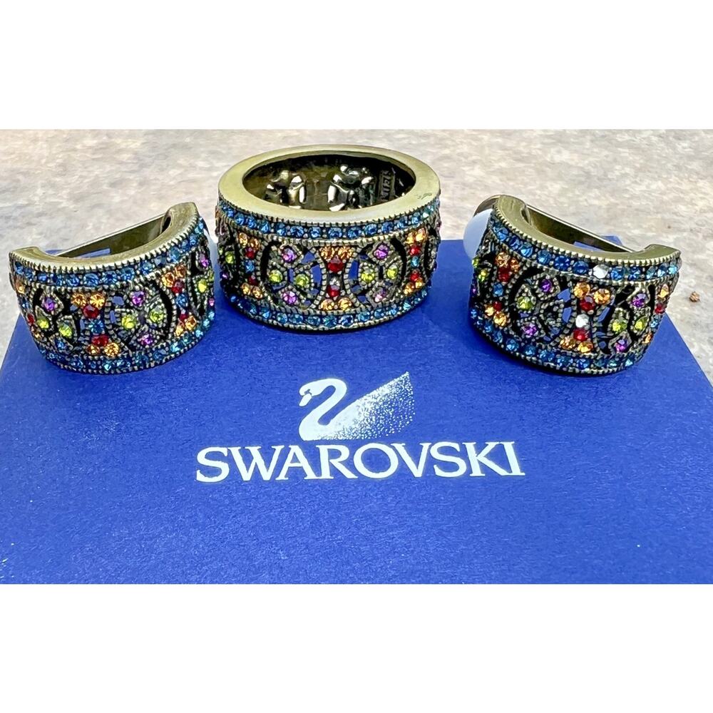 Heidi Daus Swarovski Crystal SET

 Ring Clip Earrings Set Bronze Tone Sz 11